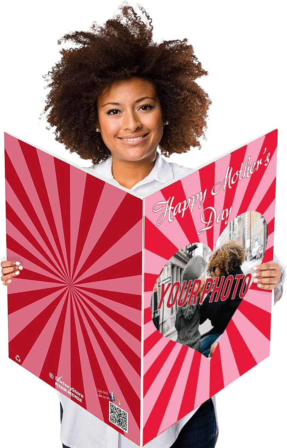 VictoryStore Jumbo 3 Foot Custom Mother's Day Card, Custom Heart Photo, With Personalized Inside Text, 2 feet x 3 feet Card, Ships In Jumbo Envelope, 20368