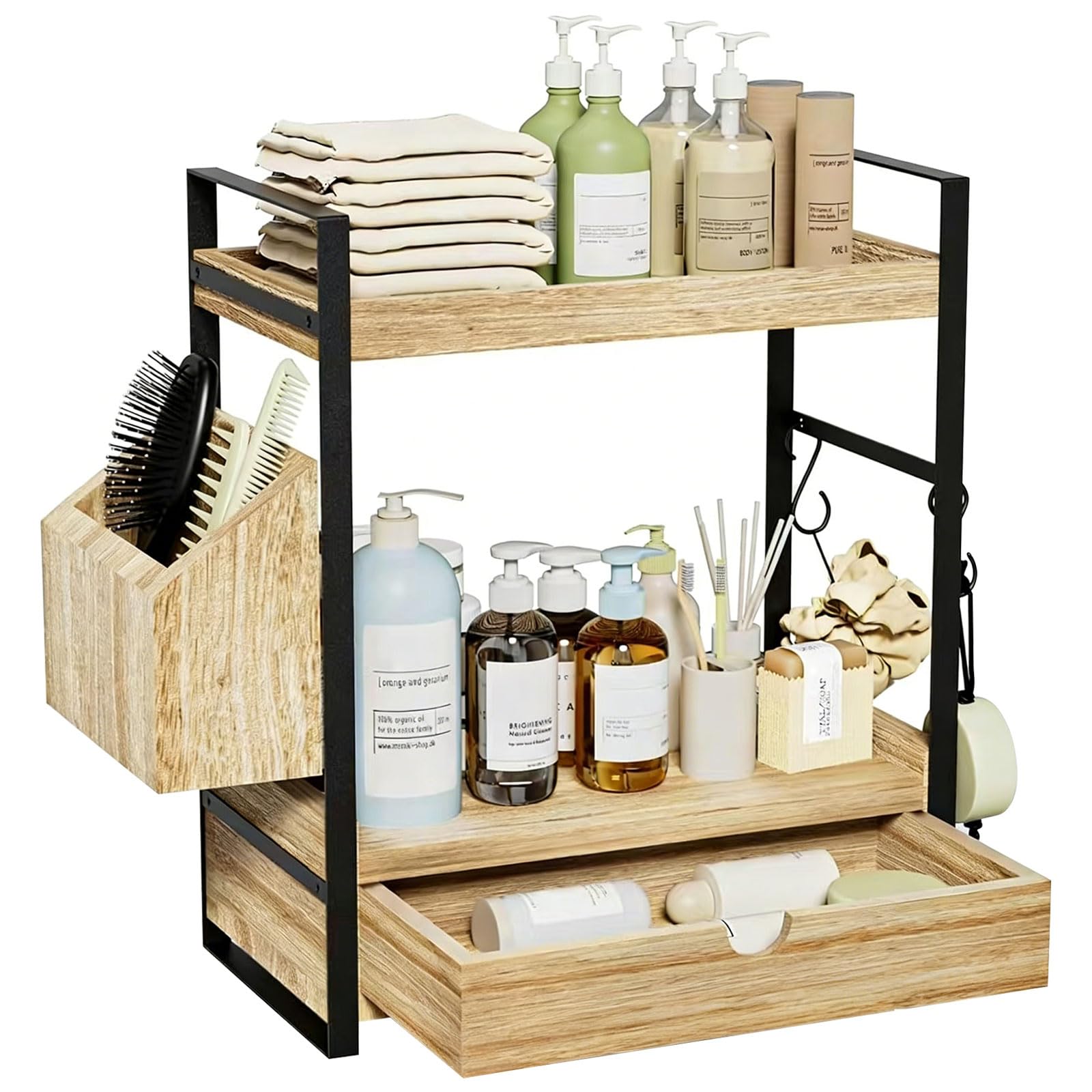 Piceioep Modern Wooden Drawer Storage Unit for Vanity Cosmetics and Bathroom Accessories Desk Planner