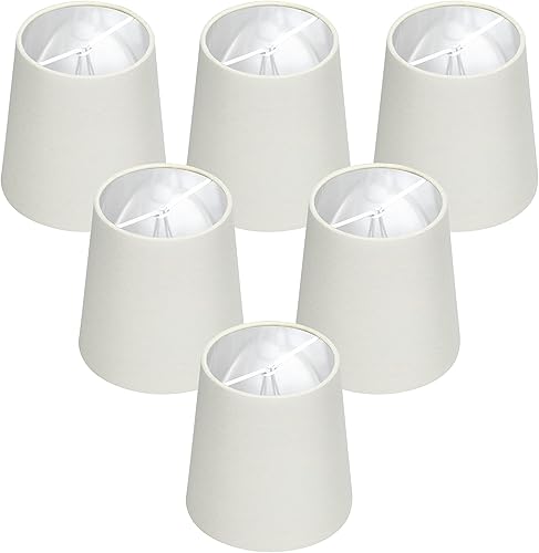 LAMPWELL TELA - Juego de 6 pantallas de lámpara de araña con clip, barril pequeño, 5.2 x 4 x 5.2 pulgadas de alto, tela beige con forro de plástico