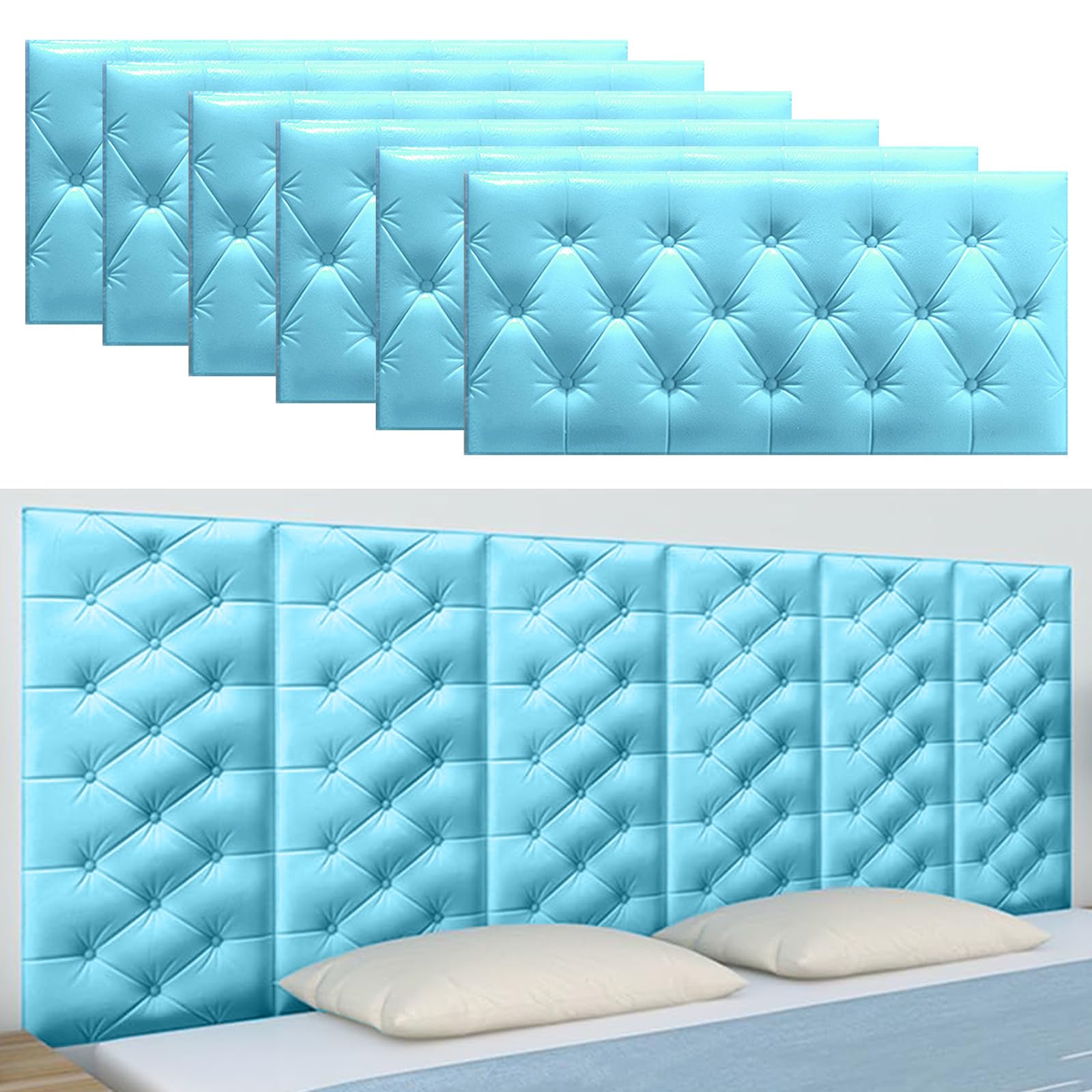 3D Anti Collision Wall Padding for Bedroom, Peel and Stick Headboard Padded, Upholstered Wall Panels Pack of 6 Panels, Self-Adhesive Headboard Panels for Bedroom/Living Room
