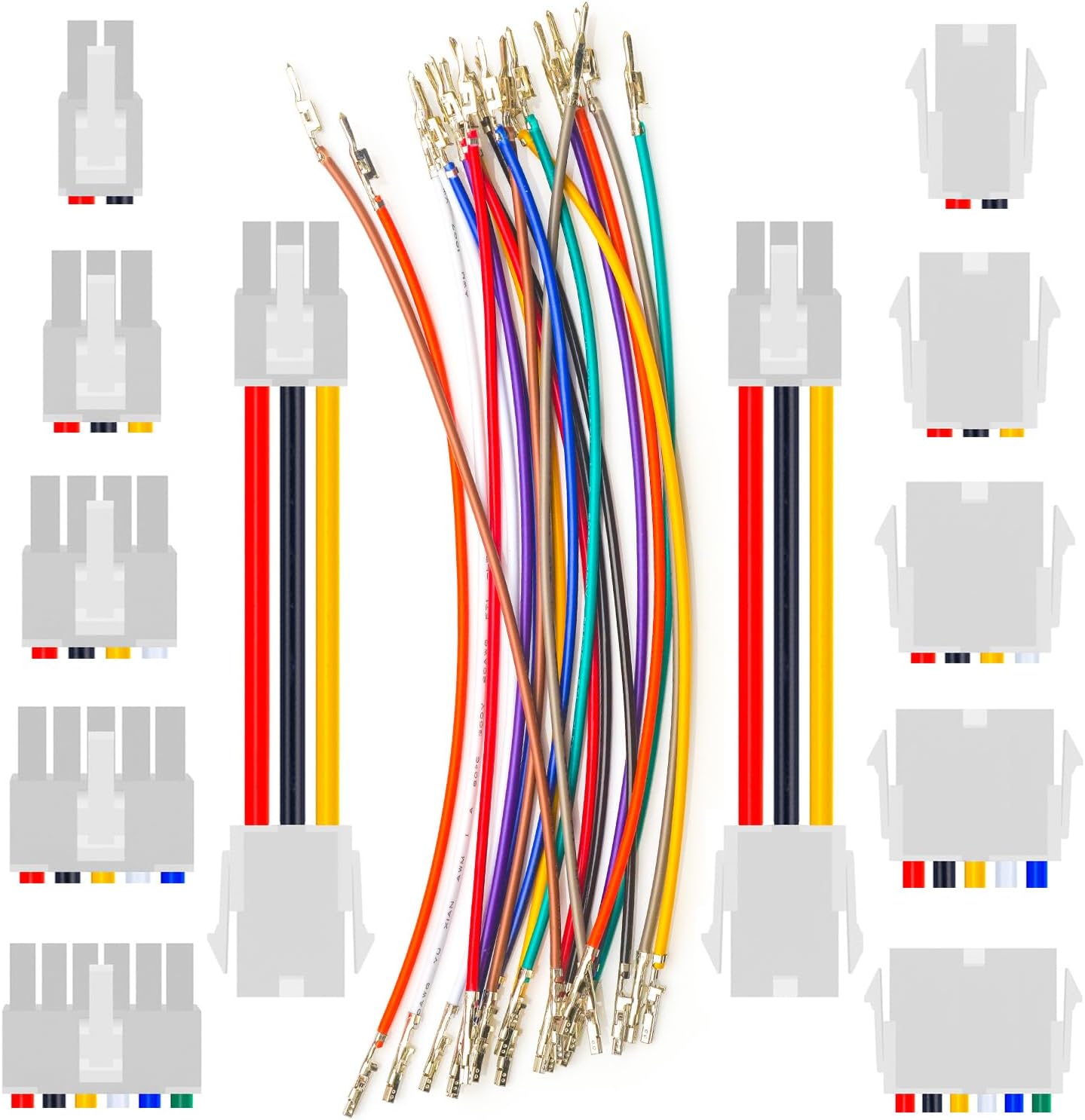 Mini-Fit Jr 4.2 Pre-Crimped Male Female Extension Cable Compatible with Molex 4.2mm, 20AWG UL1007 PVC Cable 10 Colors, 25cm with Single Row 2/3/4/5/6Pin Connector (TC-MX4.2-S-MF-25cm)
