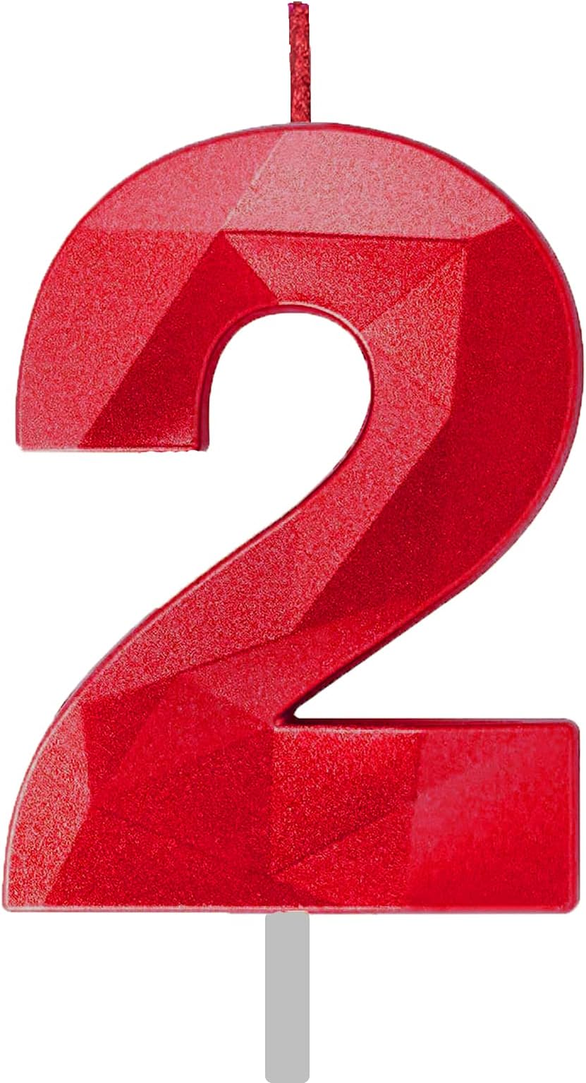 CandleLife 2.76inches Red 2 Birthday Number Candles, 3D Design Glitter Numeral 2 Cake/Cupcake Toppers for Kids /Adults Party Celebration and Home Baking. (Red Number 2)