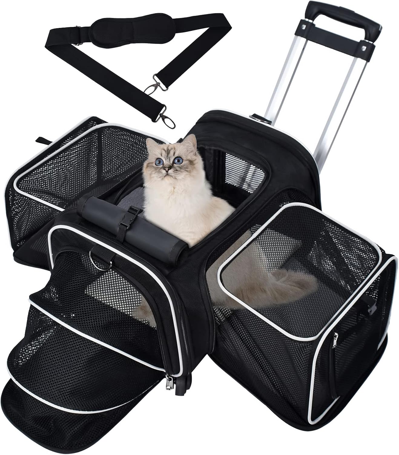 ELEGX Large Space for Up to (28 LBS-35 LBS) Pet Rolling Carrier with Detachable Wheels, Plenty of Room, Collapsible and Breathable, for…