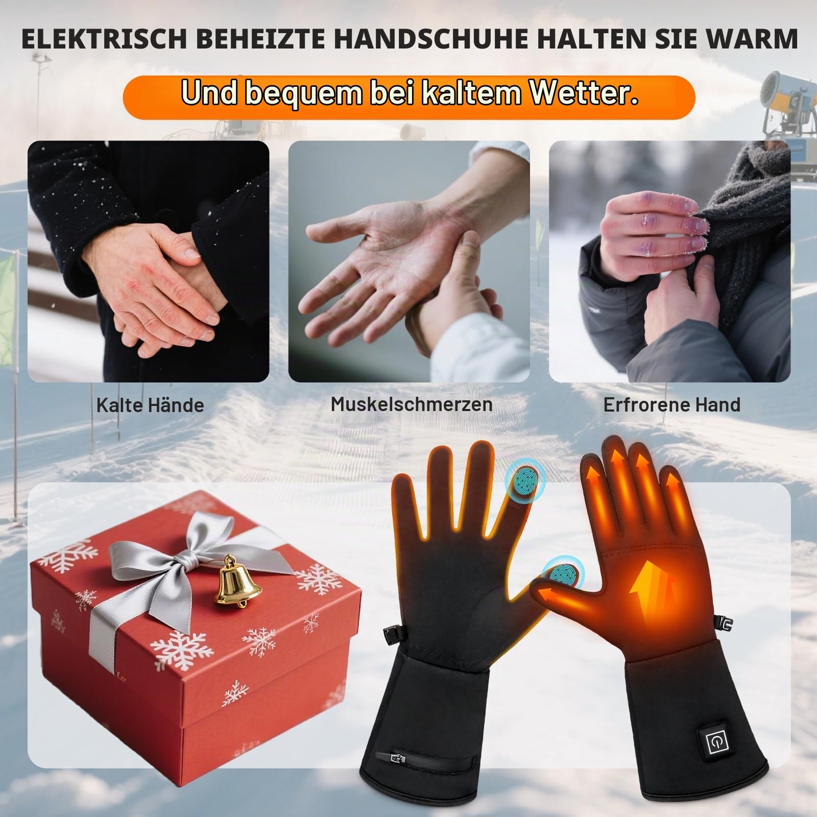 seenlast Beheizbare Handschuhe Damen Herren, 3 Heizstufen Wasserdicht Touchscreen Winterhandschuhe für Wintersport, Motorrad, Skifahren, Klettern,Wandern