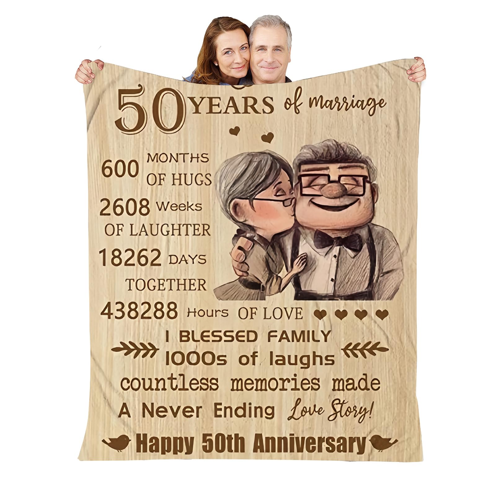 BORDEAG Regalos de boda de oro, 50 regalos de boda de oro, 50 años de aniversario de boda, regalos de jubilación para mujeres, regalos de boda dorada, 130 x 150 cm, manta mullida