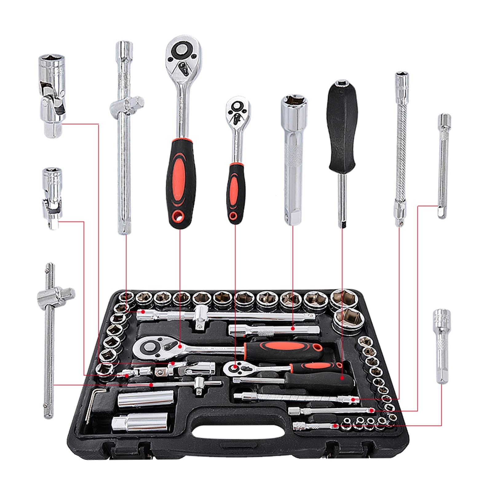 Jeu de clés à douille 61 pièces/ensemble Kit d'outils de Service de réparation de Machine de bateau de voiture avec cliquet robuste 61 pièces/ensemble
