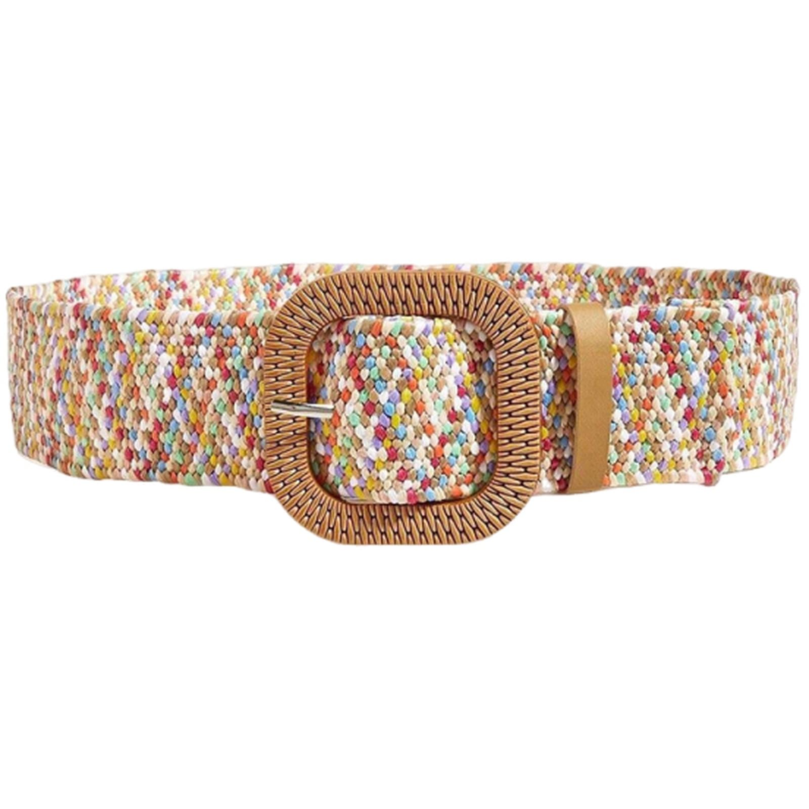 AGUTALITHIC Women's Straw Braided Wide Boho Belt Soft Woven Canvas Fabric Strap with Prong Buckle for Summer Dresses & Jeans(95cm/37, 5.0cm Square)