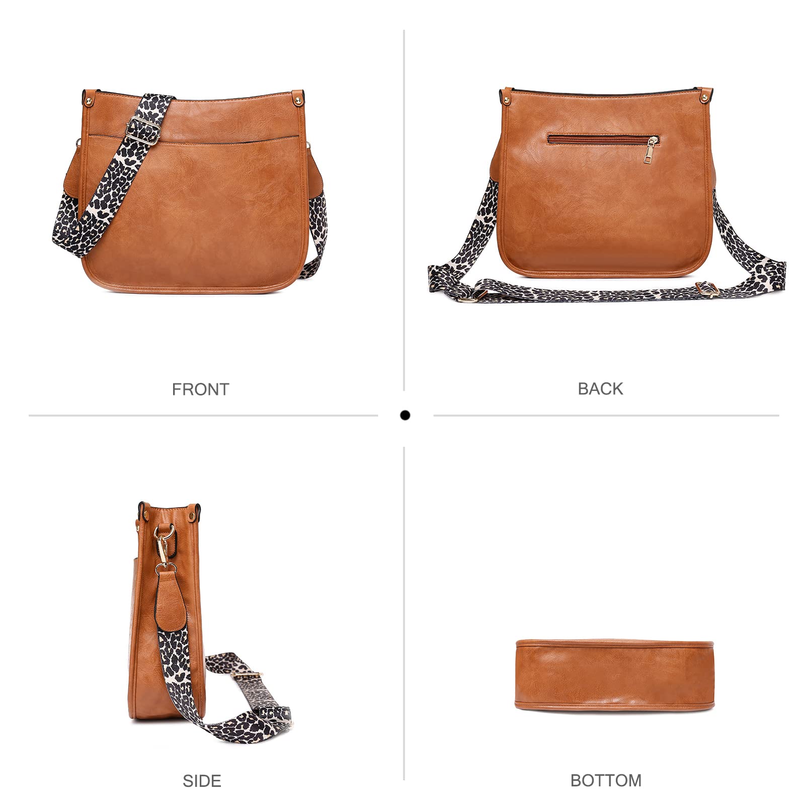 NICOLE & DORIS Bolso Bandolera Mujer Grande Bolso de Hombro Cuero PU Bolso Mensajero de Señora Bolsos Cruzados con Estampado de Leopardo Bolsos Crossbody para Escuela Viaje Trabaja Marrón