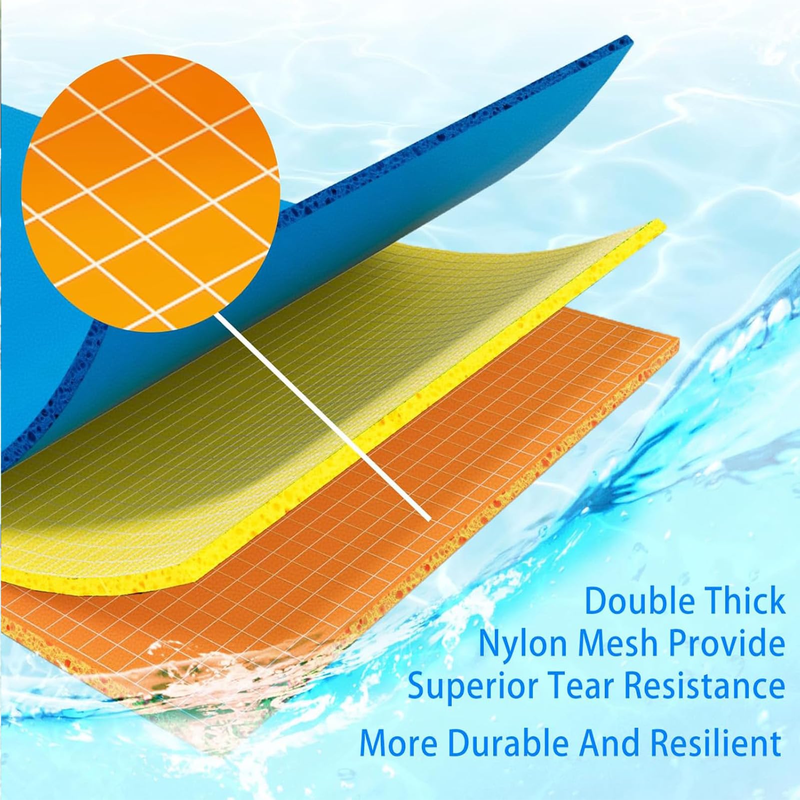Grande Tappetino Galleggiante, Tappetino Galleggiante in Schiuma XPE a 3 Strati Resistente agli Strappi per Lago, Piscina, Fiume, Oceano, Barca,Blu,500x180x 3.3cm