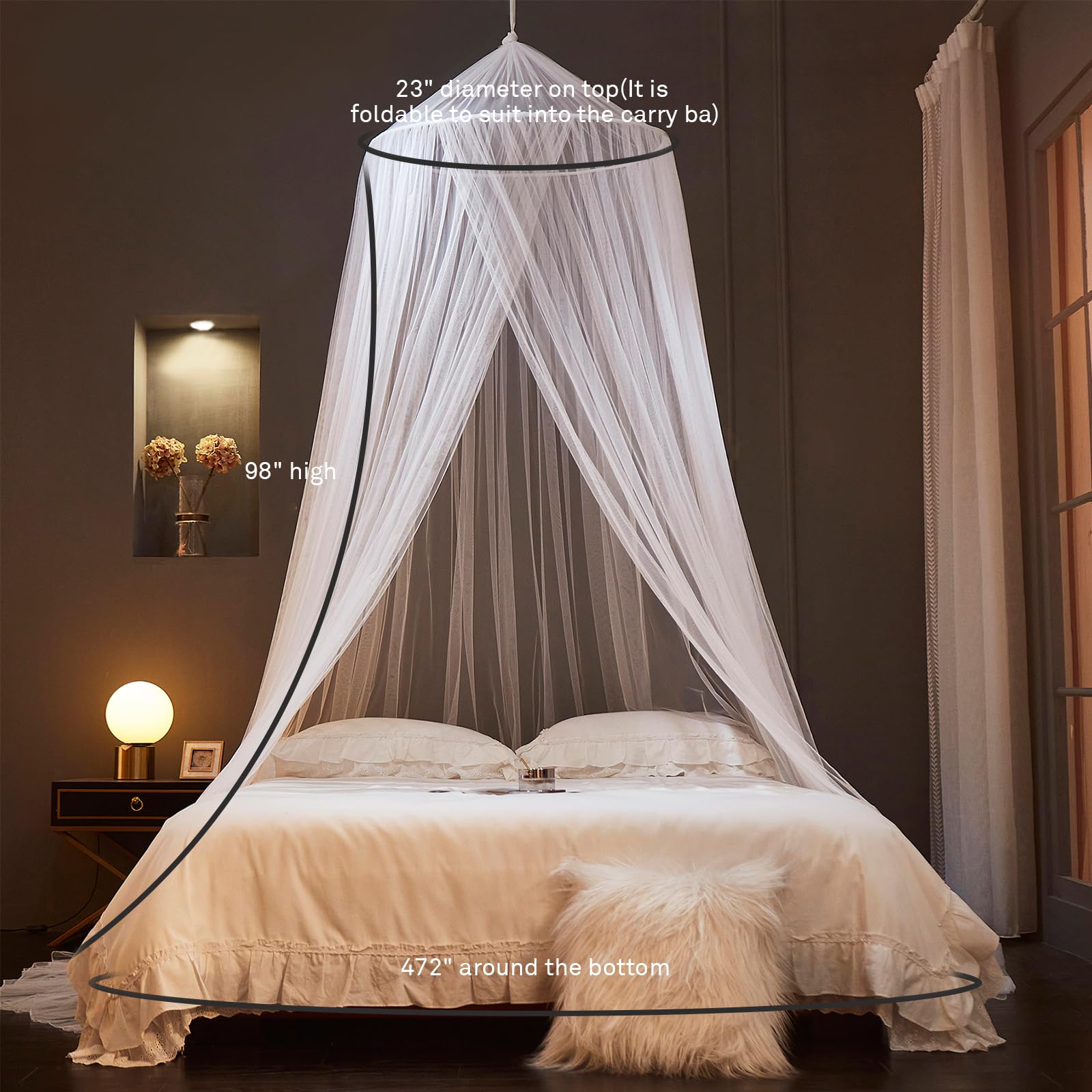 ZIQINPSQ Mosquito Net for Bed Canopy for Single Double King Size Dome Netting Tent for Indoor Outdoor Kid and Adult Beds (White) - Image 4