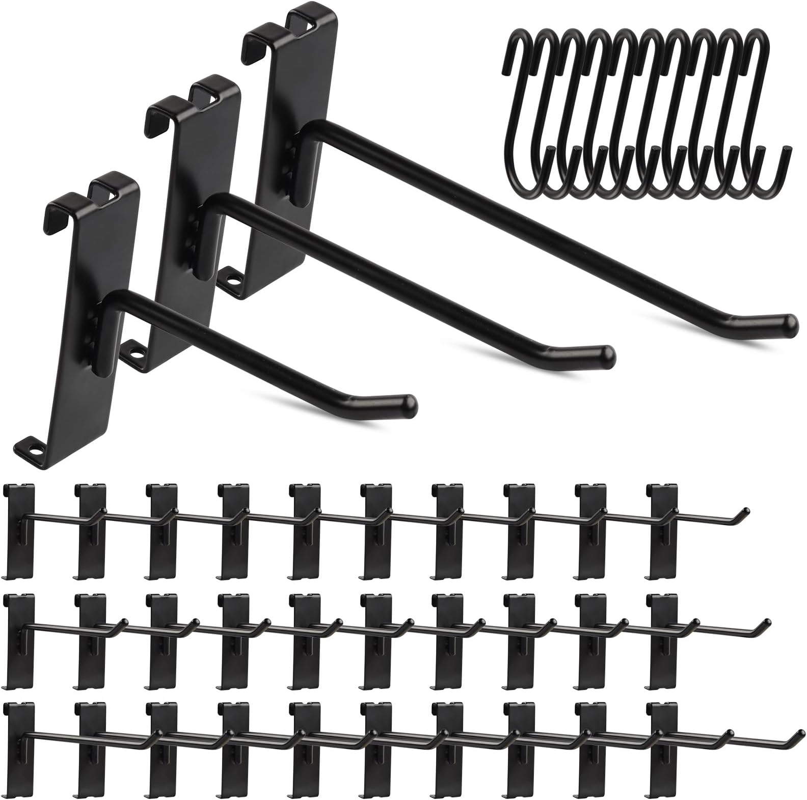 ZORUNNA 40 Pcs Black Modern Gridwall Hooks, 4/6/8 Inch, Heavy Duty, Rust Resistant, Adjustable Easy Install, Removable, Wall Mount, Carbon Steel, Stainless Steel, Retail Gridwall Hooks and Hangers