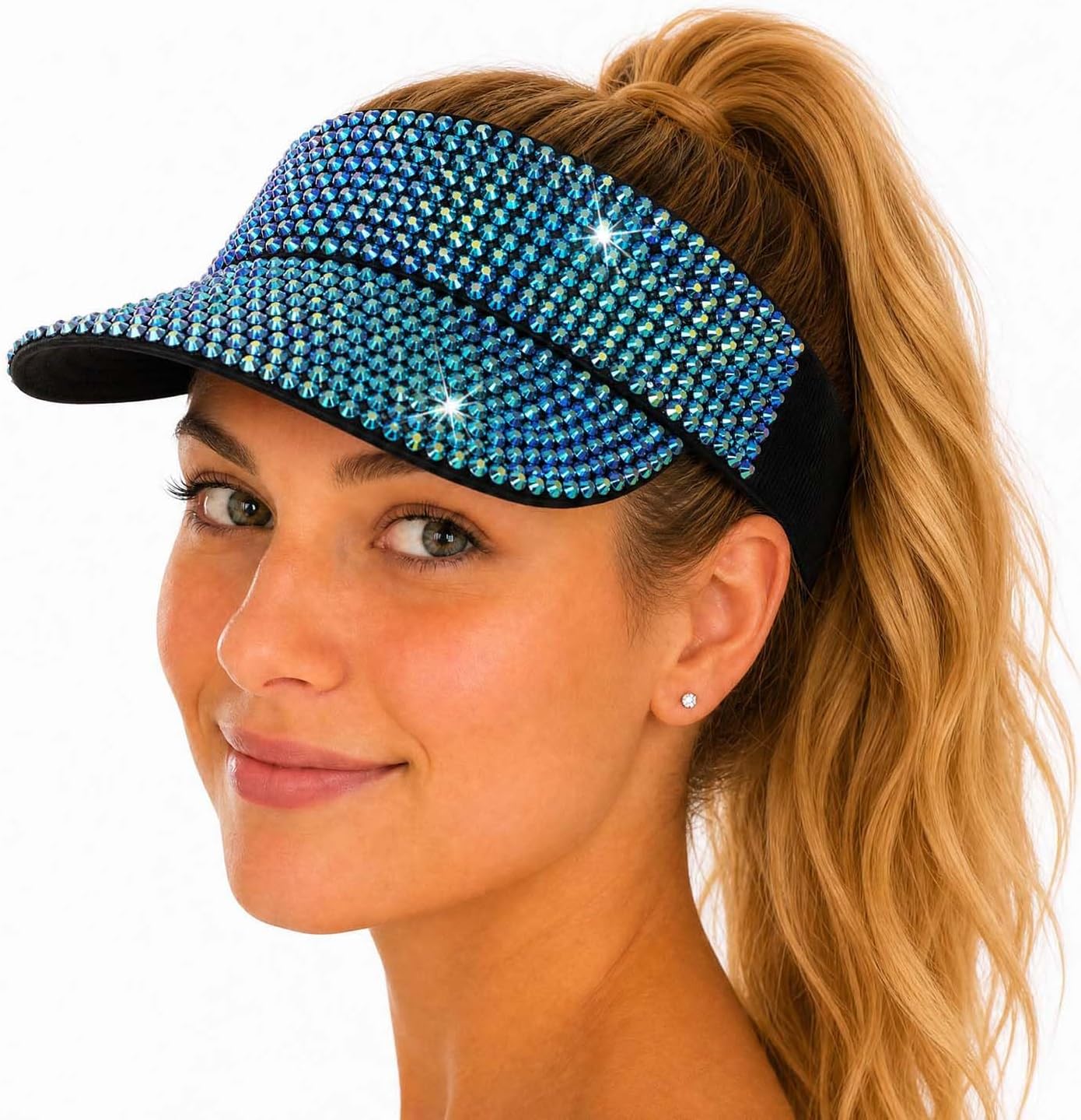 Visera de sol brillante con pedrería para mujer