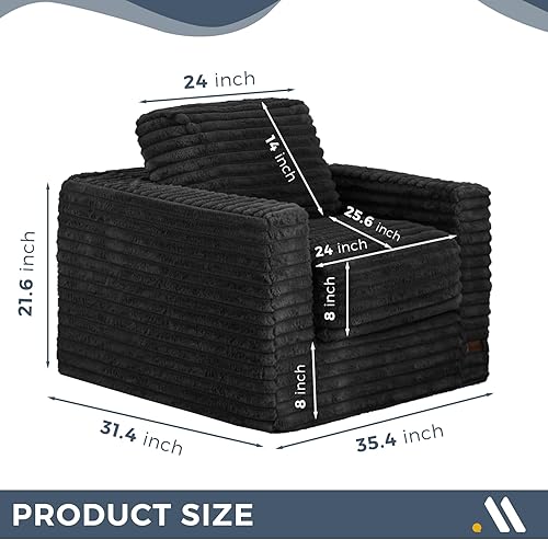 Miniatura 2 de MAXYOYO Silla Puf Gigante para Adultos, Sofá de Piso Tapizado con Almohadas y Reposabrazos, Silla de Felpilla Puf Grande Sofá Puf para Dormitorio