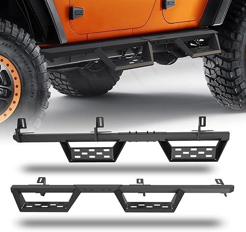 Estribo de estribo lateral compatible con Jeep Wrangler JK JKU Unlimited 4 puertas 2007-2018, solo 4 puertas, color negro mate con recubrimiento en