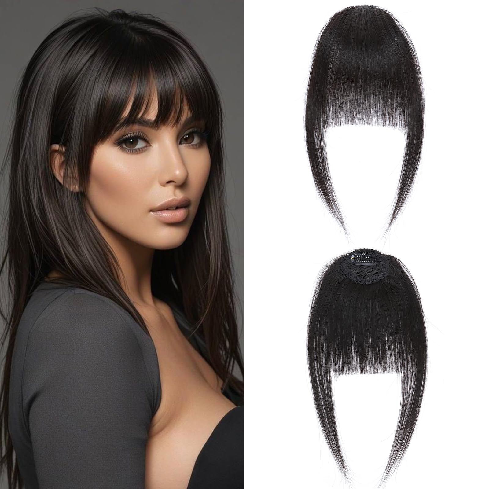 TESS 100% Real Human Hair Clip in Fringe Extensions Korean Kpop Popular Air Bangs