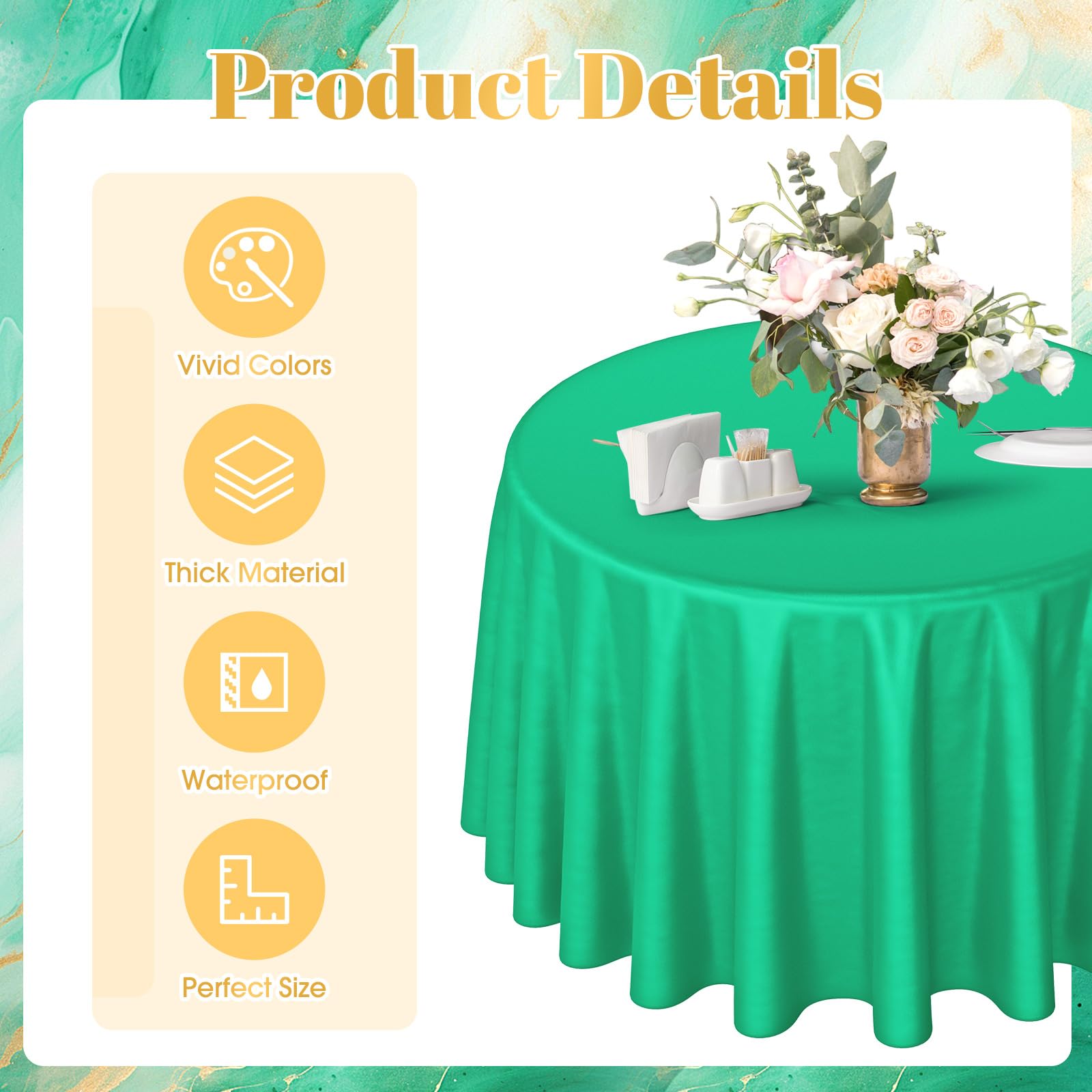 Preboun 8 Sets Blue & Gold Polka Dot Round Tablecloths (84") With Satin Runners - Graduation Party Supplies