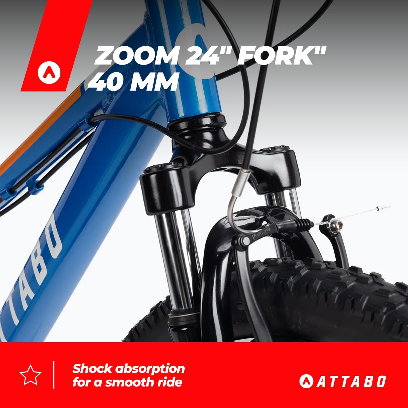 ATTABO Mountain bike MTB JR per bambini con telaio in alluminio da 12" con ruote da 24" con accessori, manubrio ergonomico a V Brake, sella regolabile a 8 marce