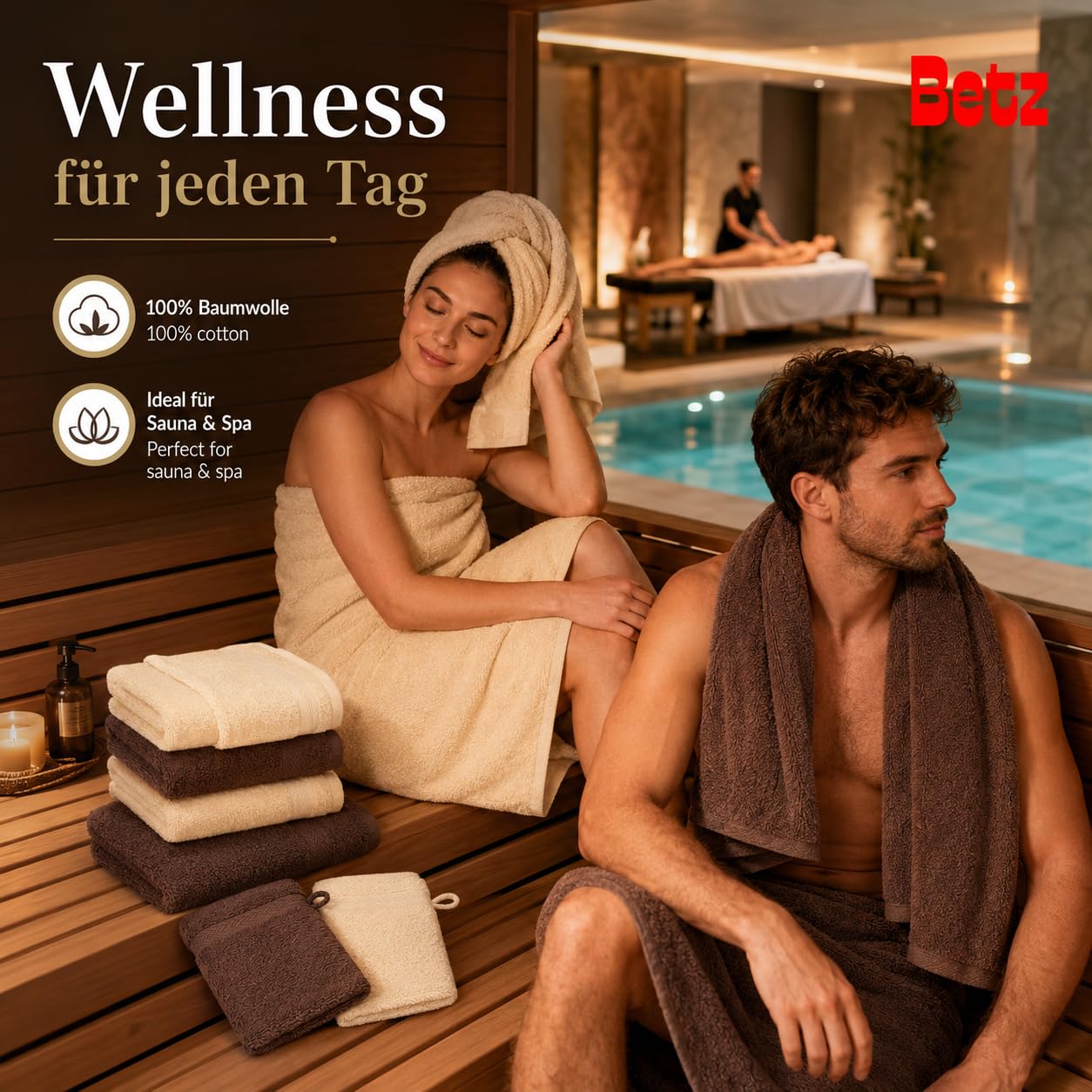 Betz Set di 10 asciugamani Premium 2 asciugamani da doccia 4 asciugamani 2 asciugamani per ospiti 2 guanti da bagno 100% cotone colore beige e marrone noce