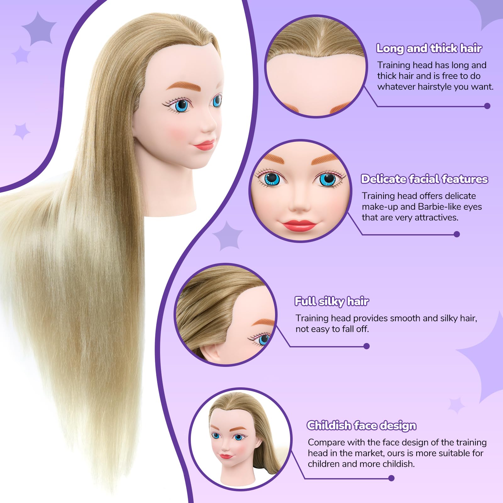 NEVERLAND 20 inch Testa per Parrucchieri 100% fibra sintetica Capelli Testa Parrucchiere Testa bambola da truccare e pettinare Manichino Pratica Modello Con Morsetto & DIY Hair Styling Tools - 3