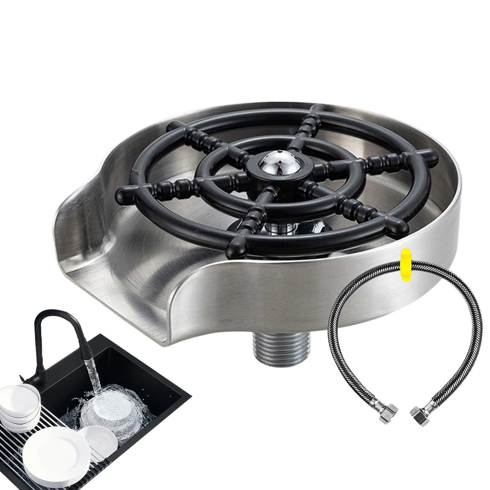 Enjuagadora De Vidrio - De Enjuague Para Fregadero | Potente Lavavasos, Enjuagador De Vidrio De Acero Inoxidable, Enjuagadores De Vasos Para Fregadero, Para Fregaderos De Cocina, Lavavasos De
