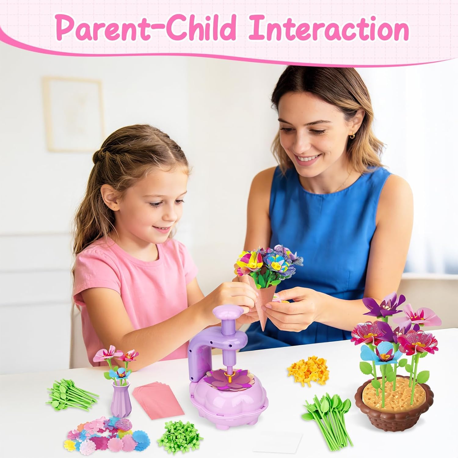 Kit Fabrication de Fleurs Tissu Bricolage Créatif pour Filles 3+ Ans Violet