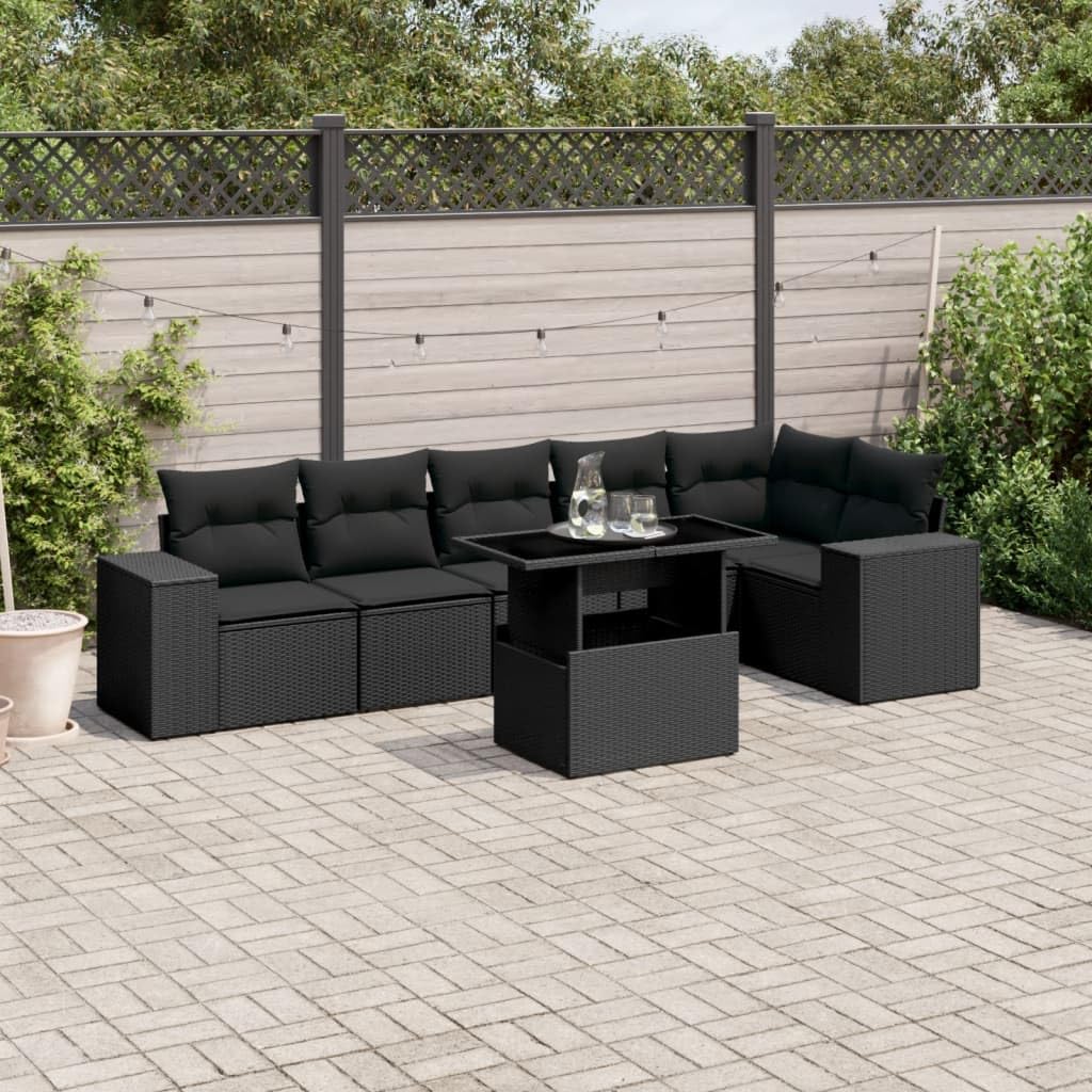 Conjunto de sofás de jardín, muebles de ratán sintético PE con diseño modular y mesa ajustable 100x55 cm, cojines desenfundables para terraza o patio