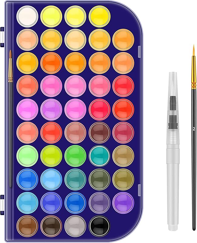 Juego de pintura, 48 colores de pintura de acuarela no tóxica con un pincel, un pincel de agua recargable y una paleta, juegos de pinturas de acuarela lavables para niños, adultos y artistas