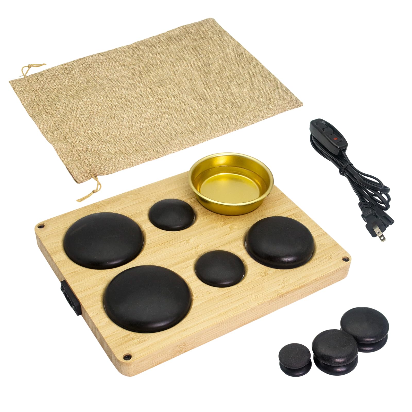 Goodtar Hot Stones Massage Set with Warmer Kit, 6PCS Electric Hot Rocks Basalt Stones Massager for for Home Spa Warming Therapy Muscle Relaxing
