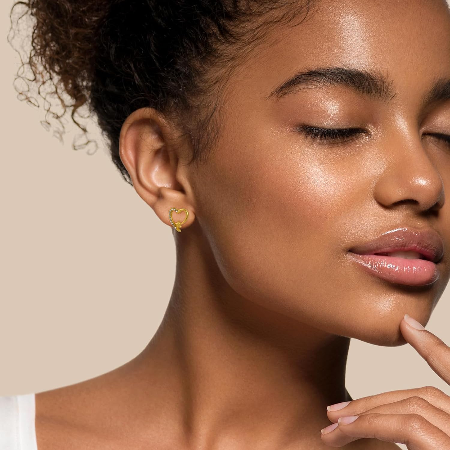 Small 14K Gold Plated Heart Stud Earrings for women with Star and Cubic Zirconia Love Earrings Asymmetrical heart Design - Image 3