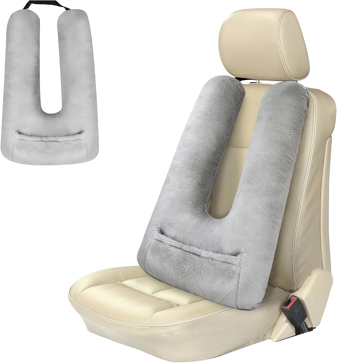 Travel Pillow for Sleeping, Car Pillow for Kids & Adults, Grey | Kids Neck & Head Pillows for Travel,Car Seat Pillow with Adjustable Strap,Car Travel Essentials,U-Shaped,Front Storage Pocket