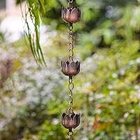 Vista 4 de Arcadia Garden Products RC04 Cadena de lluvia, metal de bronce con flor de loto de cobre cepillado