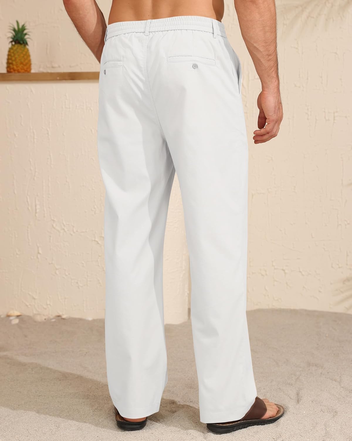 Men's Linen Casual Pants Loose Straight Elastic Suit Waist Drawstring Trousers Lightweight Beach Vacation Pants - Image 3