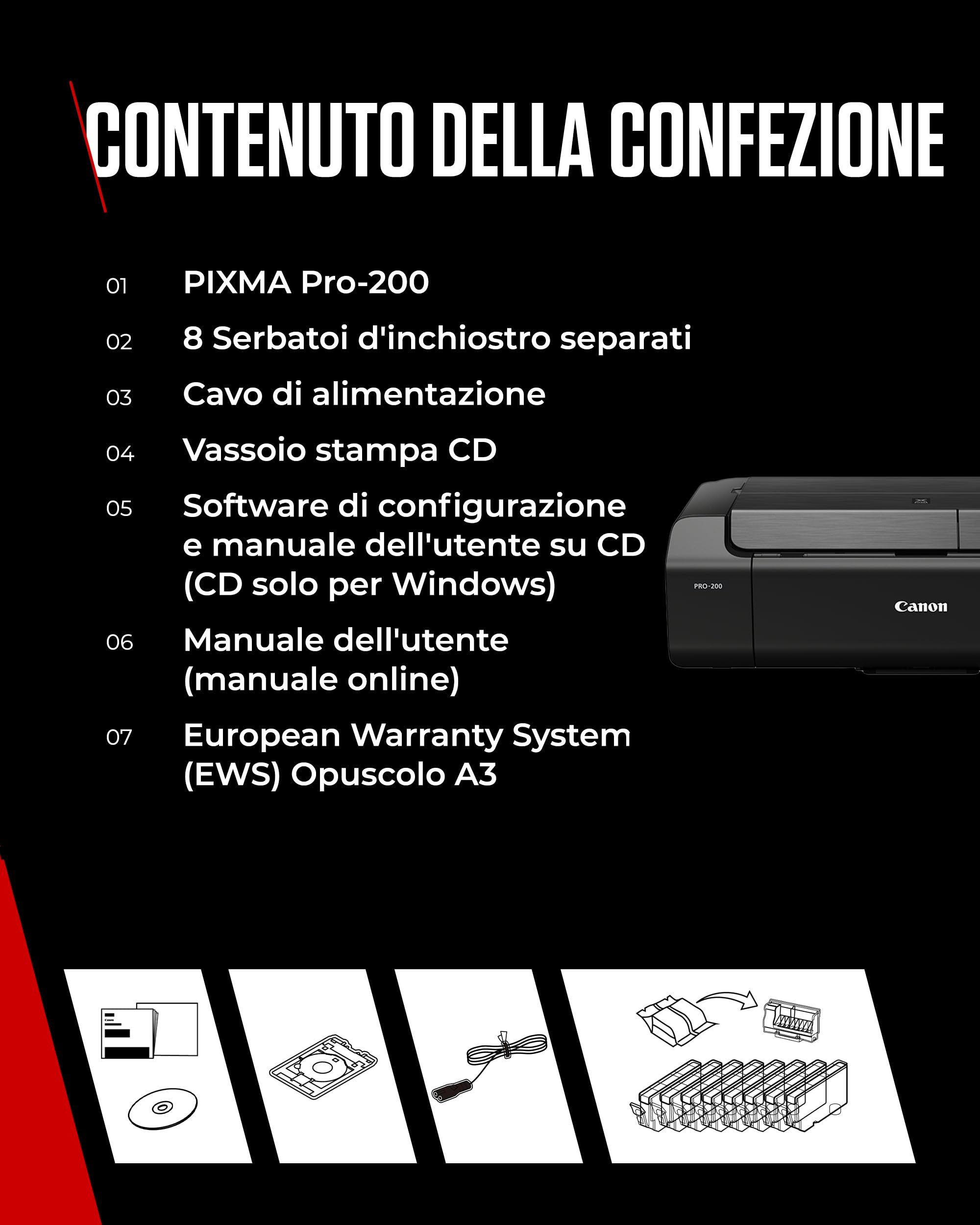 Canon PIXMA PRO-200 - Stampante a Colori A3+, stampa fotografica lucida, 4.800 x 2.400 dpi, Wi-Fi, USB 2.0, WiFi, LAN, 8 inchiostri separati, nero