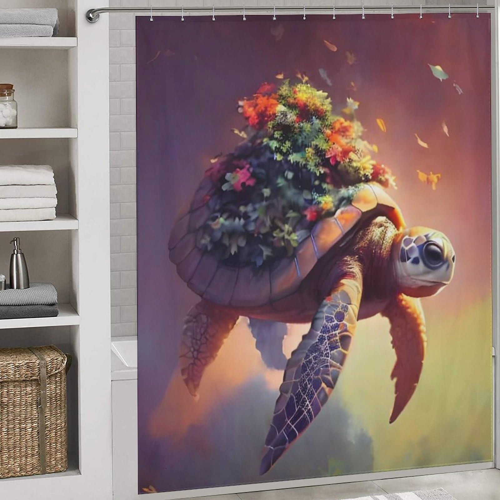 Rideau de douche étanche motif tortue marine en textile lavable et anti-moisissure 183x183cm
