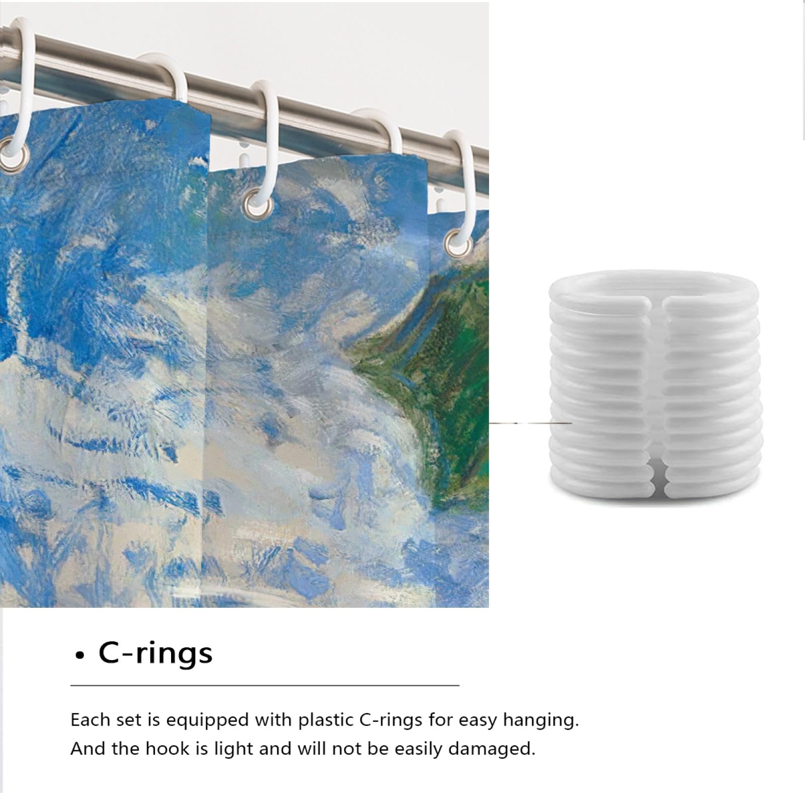 Mujer Sostiene Sombrilla Verde Conjunto de Cortina de Ducha de Tela Estampada con Ganchos Azul Cielo Campo de Flores Silvestres Cortinas de Bañera Impermeables Portátil 200Bx240Lcm