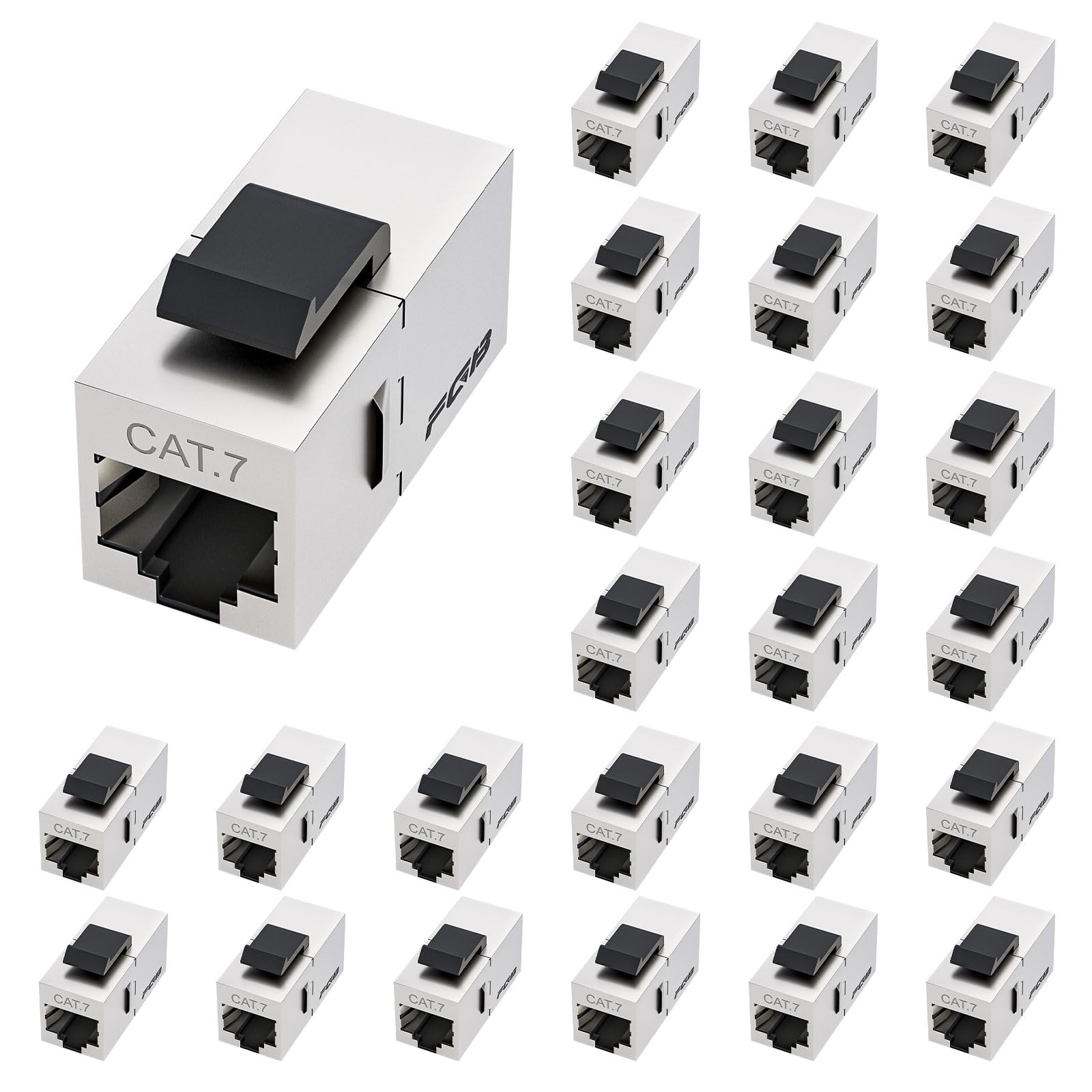 FGB Lot de 25 modules Keystone RJ45 blindés Cat7 femelle Argenté | Coupleur Keystone femelle 10 Gbps/s 600 MHz, panneau de brassage réseau Keystone, coupleur Ethernet, connecteur réseau