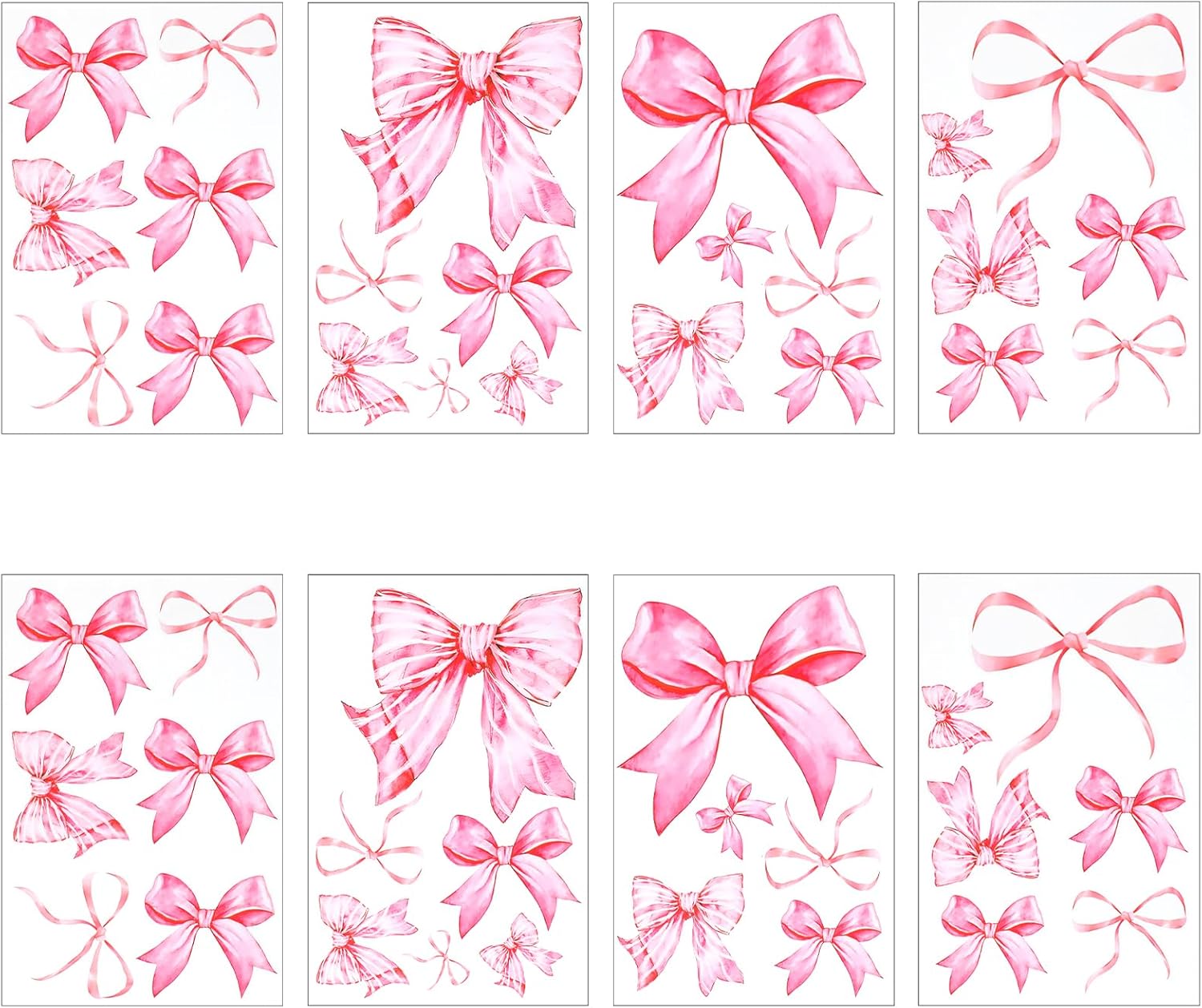 8Sheet/46PCS Pink Bow Wall Stickers, Bow Wall Decals for Bedroom and Bathroom, Bows Wallpaper for Valentine's Day Girls Party Home Bedroom Nursery