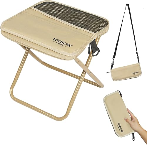 Taburete plegable de 12 pulgadas y bolsa cruzada para exteriores, silla plegable ligera con 2 bolsillos, silla portátil pequeña, taburetes de