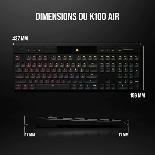 Corsair K100 Air Wireless RGB Ultra-Thin Mandeacutercanic Gaming Keyboard – Cherry MX Touch Switches and Writer Low Profile – Bluetooth Compatible with iCUE – PC Mac PS5 PS4 Xbox – AZERTY FR – Black - 10
