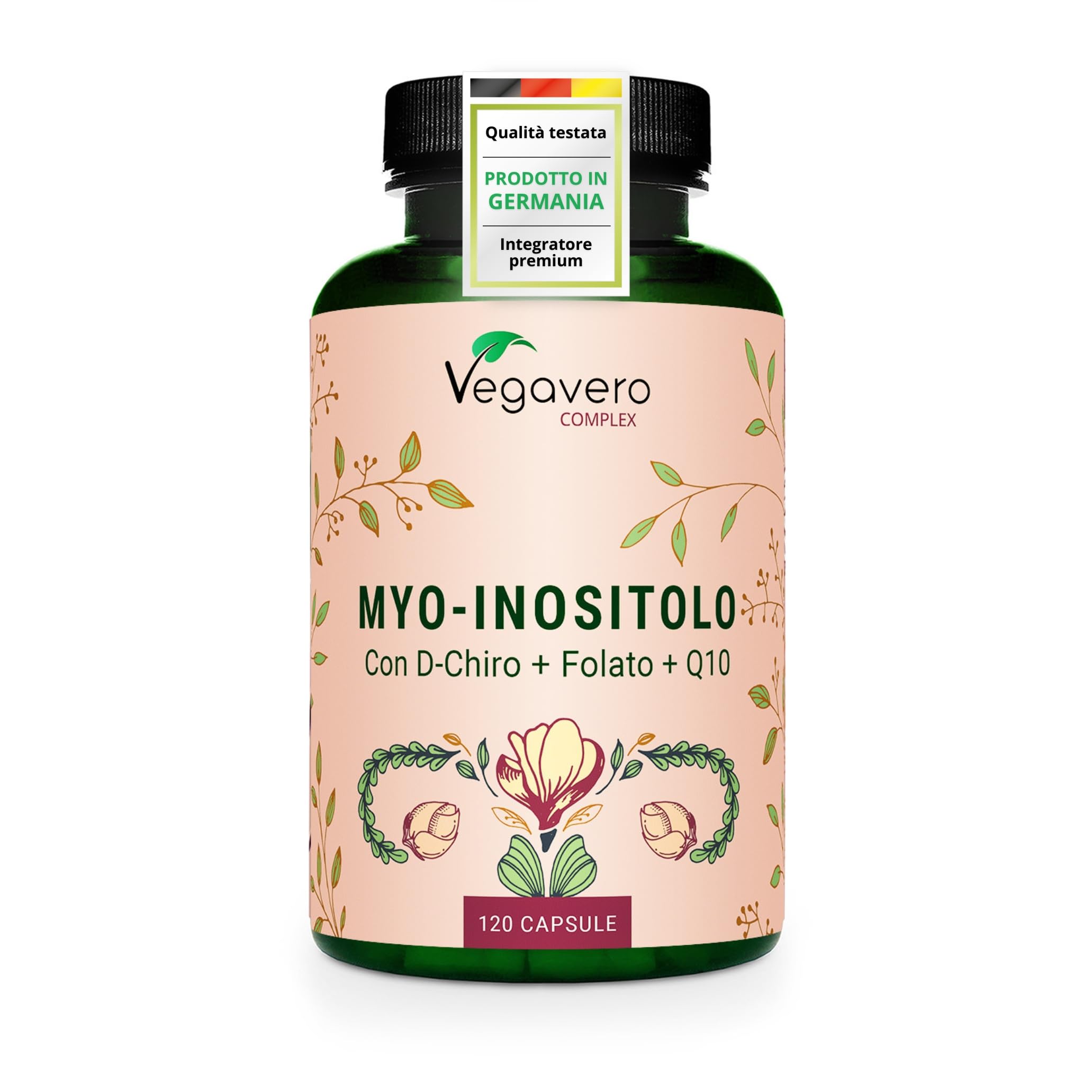 Vegavero Integratore INOSITOLO | Myo & D Chiro Inositol, Folato 5-MTHF, Cromo, Zinco e Vitamina B6 | PCOS e Ovaio Policistico | Certificato in Laboratorio