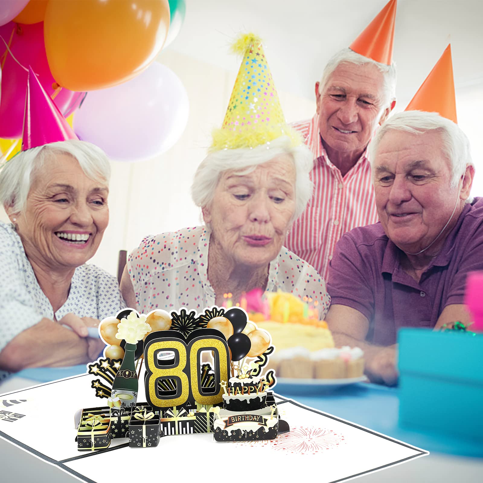 Carte Anniversaire 80 Ans Cartes D'anniversaire Pop-up Carte De Voeux 3d Avec Enveloppe Cadeau Pour Femmes Hommes Filles Amis Mères (A 80