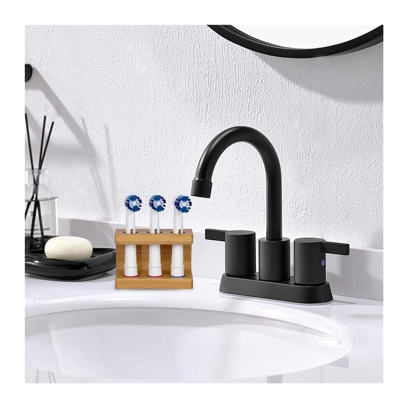 Soportes para cepillos de Dientes Soporte Multiusos de Madera rústica del Organizador Cuarto baño Tenedor Cepillo Dientes con Resistente Agua Organizador de Accesorios(3 Holes)