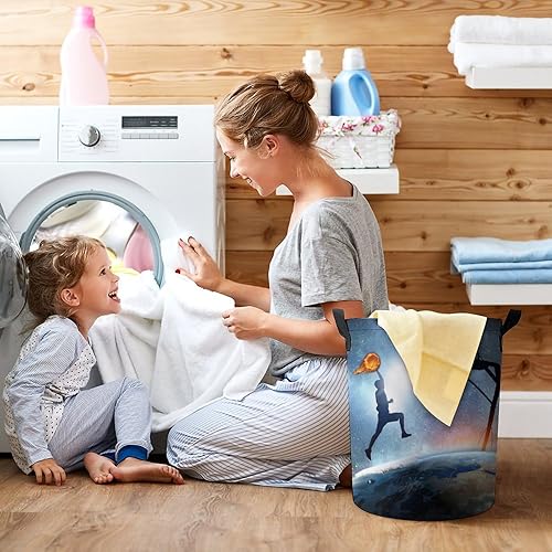 Miniatura 7 de Sports Basketball Teens Kids Laundry Basket Modern Fantasy Galaxy Earth Basketball 3D Printing for Bedroom Laundry Room Closet Bathroom College One