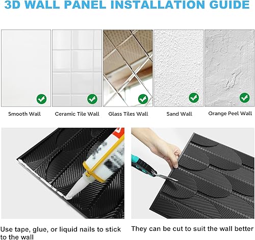 Miniatura 6 de STICKGOO Paquete de 12 paneles de pared 3D, paneles decorativos de PVC de 19.7 x 19.7 pulgadas, diseño de cactus, paneles de pared texturizados 3D