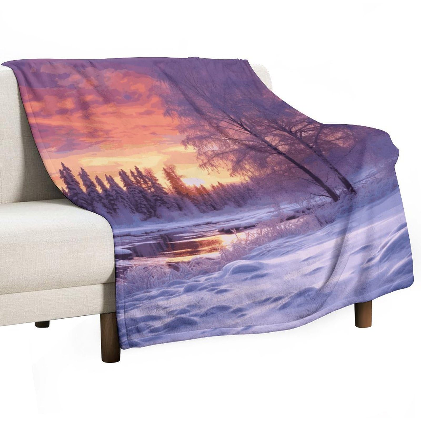 Couverture en flanelle paysage d'hiver douce et légère de 127x152 cm pour lit