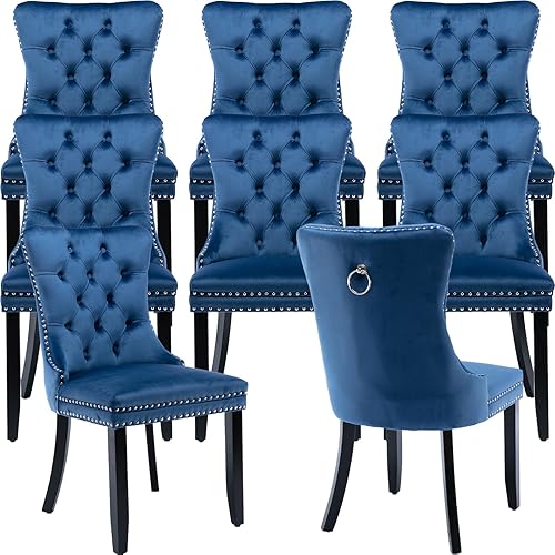 Miniatura 91 de Juego de 2 sillas de cocina y comedor de terciopelo, respaldo exterior capitoné, tapizadas en terciopelo, estructura de madera maciza (celeste, 2