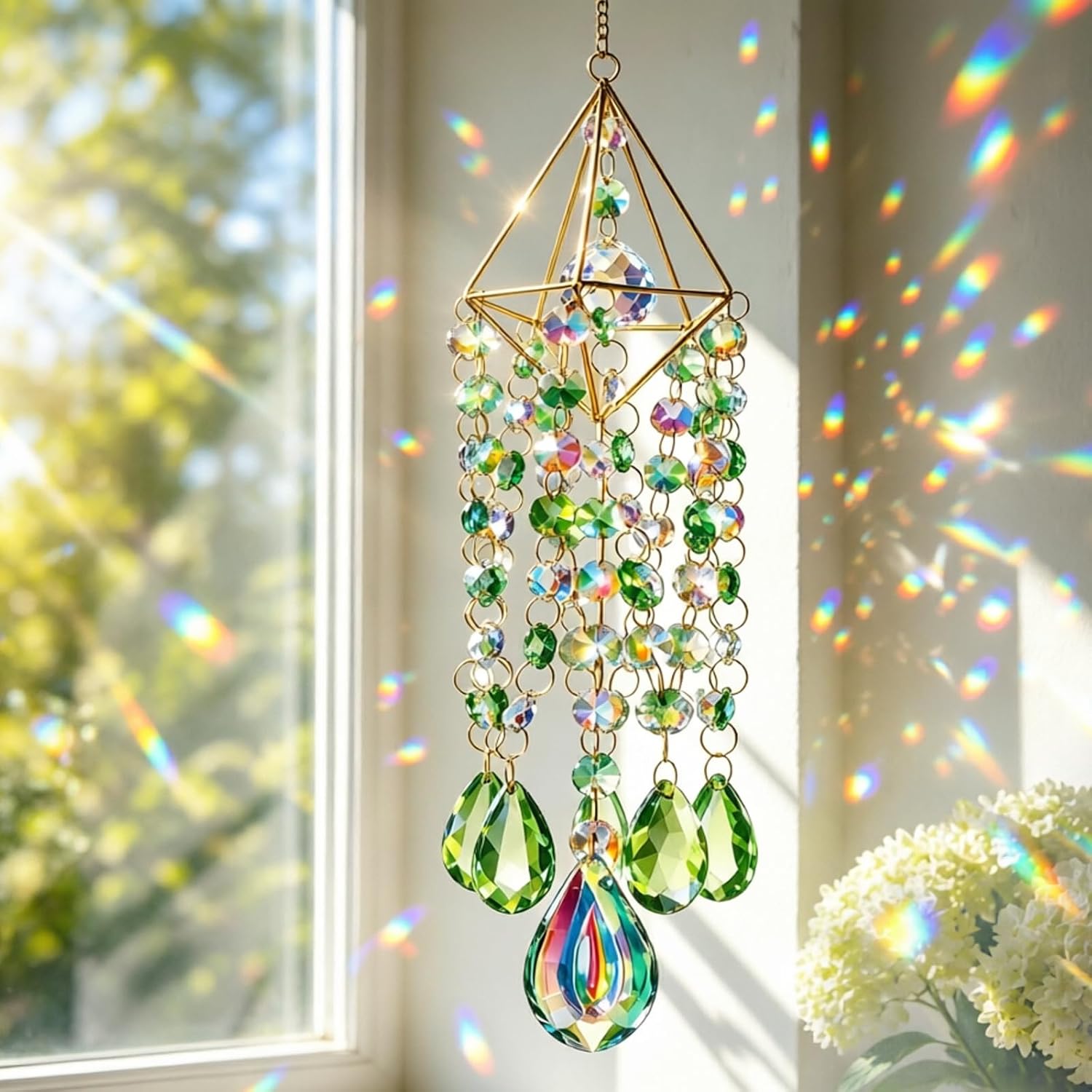 Sun Catchers Indoor Window, Handmade Gold-Plated Frame with K9 Crystal Beads, Window Hanging Decor for Home, Garden, Wedding,Graduation Gift for Friends