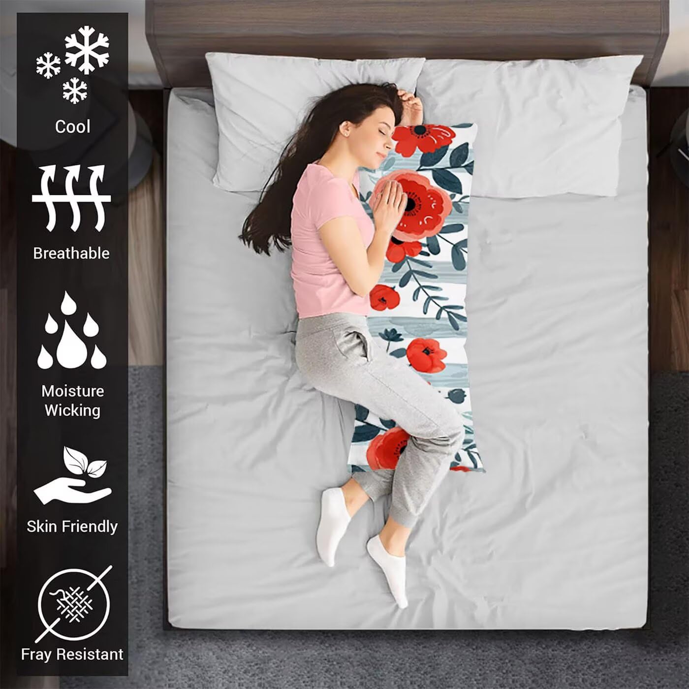 Banda Federe Cuscini Divano 60 x 180 cm, Cuscini per Divano in Velluto Cotone Morbida e Traspirante, Fiore Copricuscino Letto con Cerniera Invisibile Federe Cuscino per Arredamento Casa Letto B-6969