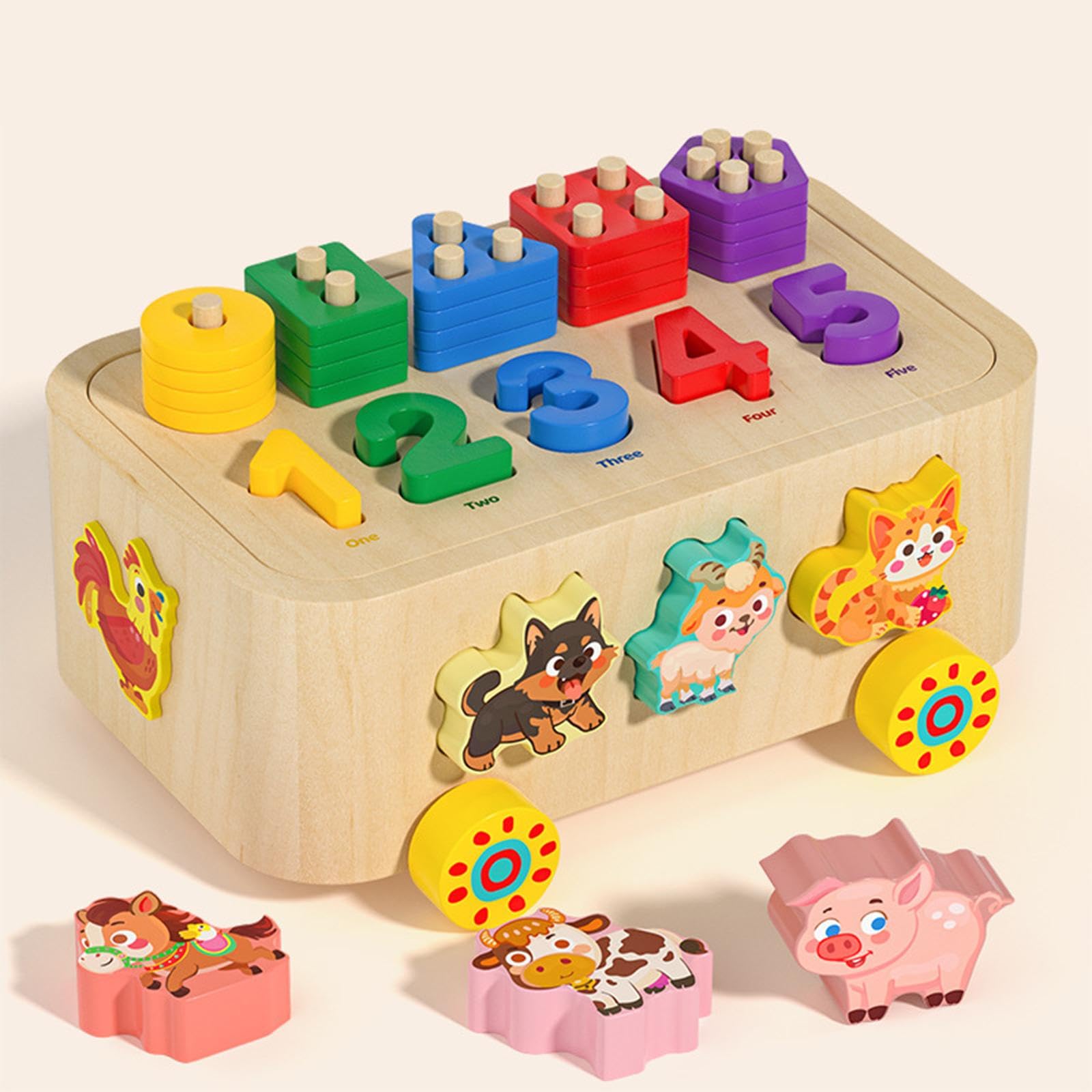 Blocchi Da Costruzione, Animali, Auto, Sviluppo Sensoriale, Giocattolo Impilabile in Legno per Bambini