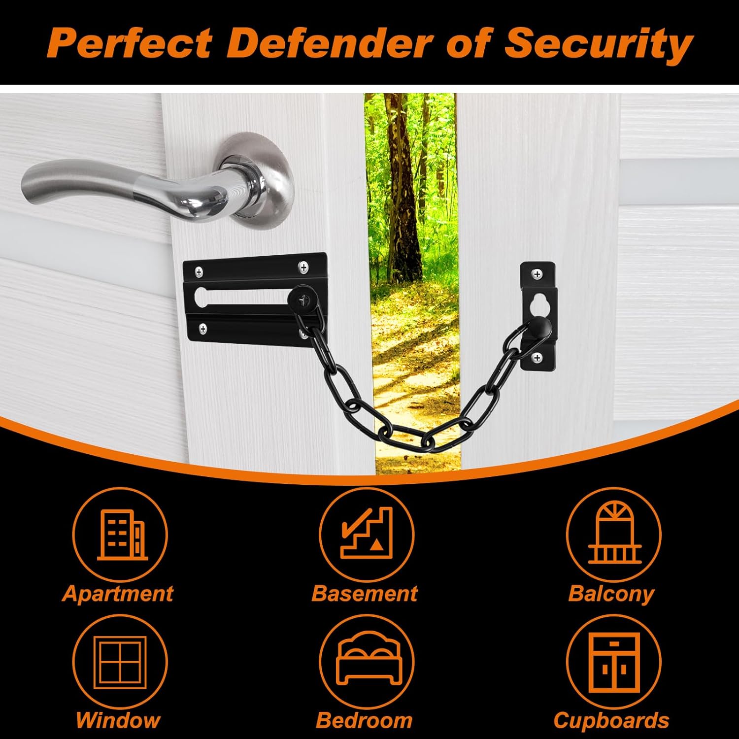 Tandefio 12 Set Door Chain Lock Guard Sturdy & Rust-Resistant Carbon Steel Chain Locks for Inside and Extra Front Door Lock for Home Kids Safety Security Apartment Protector Privacy(Black)